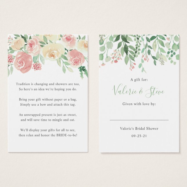 Blush Floral Geen Wrap Douche display cadeau label Visitekaartje (Voorkant /achterkant)