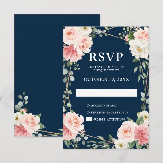 Blush Floral Geometric Botanical Weddenschap RSVP Kaartje (Voorkant / Achterkant)