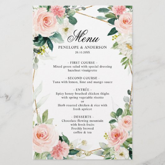 Blush Floral Geometric Botanical Wedding Menu (Voorkant)