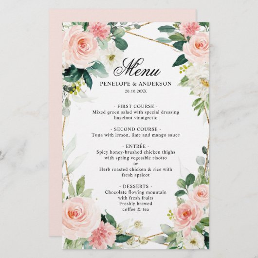 Blush Floral Geometric Botanical Wedding Menu (Voorkant / Achterkant)