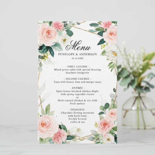 Blush Floral Geometric Botanical Wedding Menu (Staand voorkant)