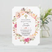 blush Floral Geometric Dusty Blue Baptisme Kaart (Staand voorkant)