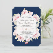  Blush Floral Geometric Navy Blue Wedding Kaart (Staand voorkant)