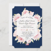  Blush Floral Geometric Navy Blue Wedding Kaart (Voorkant)