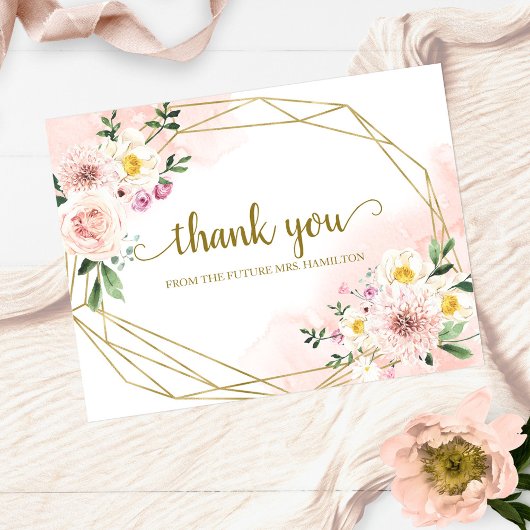 Blush Floral Geometric Vrijgezellenfeest Dank je w Briefkaart