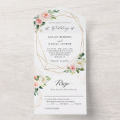 Blush Floral Geometric Wedding (geen ENV nodig) All In One Uitnodiging (Binnen)