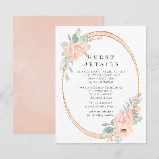 Blush Floral geometrische bruiloft gastgegevens Informatiekaartje (Voorkant / Achterkant)