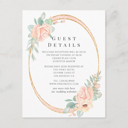 Blush Floral geometrische bruiloft gastgegevens Informatiekaartje (Voorkant)