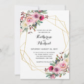 Blush floral geometrische bruiloft uitnodiging (Voorkant)