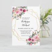 Blush floral geometrische bruiloft uitnodiging (Staand voorkant)