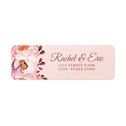 Blush Floral Gepersonaliseerde Wedding Retour Adre Etiket (Voorkant)