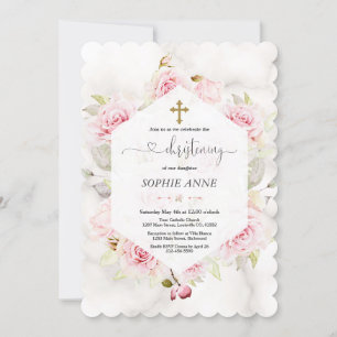 Blush Floral Girl Christening Calligrafie Kaart