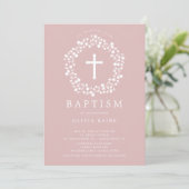 Blush Floral Girls Baptism Invitation Kaart (Staand voorkant)
