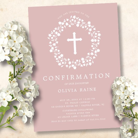 Blush Floral Girls First Confirmation Kaart