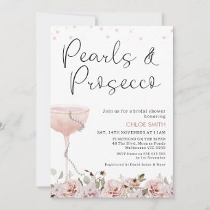 Blush Floral Glass Pearls Prosecco Vrijgezellenfee Kaart