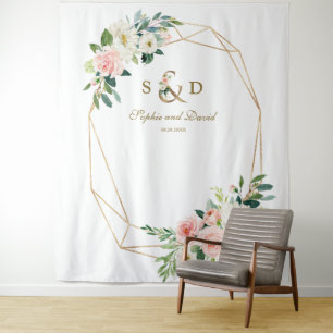 Blush Floral Gold Ampersand Monogram Fotocabine Wandkleed