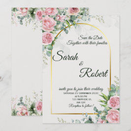 Blush Floral Gold Arch Elegant Wedding Invitation Kaart