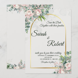 Blush Floral Gold Arch Wedding Invitation Kaart