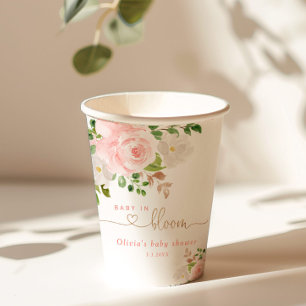 Blush floral gold baby in bloei baby shower papieren bekers