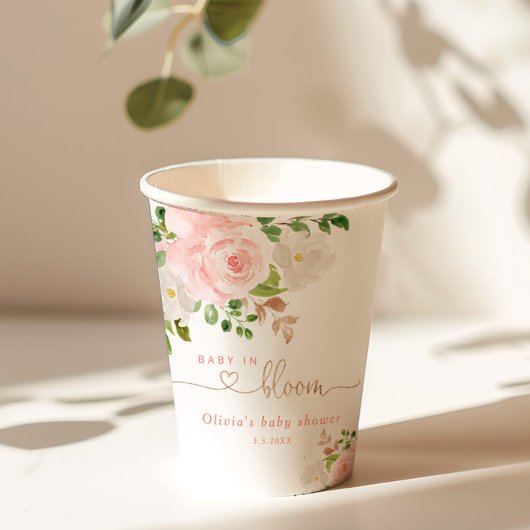 Blush floral gold baby in bloei baby shower papieren bekers
