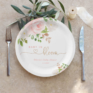 Blush floral gold baby in bloei baby shower papieren bordje