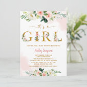 Blush Floral Gold Baby shower Kaart (Staand voorkant)
