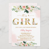 Blush Floral Gold Baby shower Kaart (Voorkant / Achterkant)