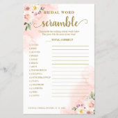 Blush Floral Gold Bridal Word Scramble Game Flyer (Voorkant)