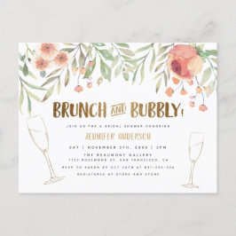 Blush Floral & Gold Brunch & Bubble Vrijgezellenfe Uitnodiging Briefkaart