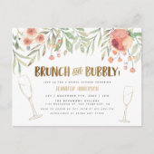 Blush Floral & Gold Brunch & Bubble Vrijgezellenfe Uitnodiging Briefkaart (Voorkant)