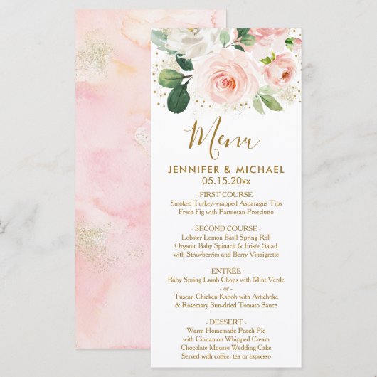 Blush Floral & Gold Dust Wedding Menu (Voorkant / Achterkant)