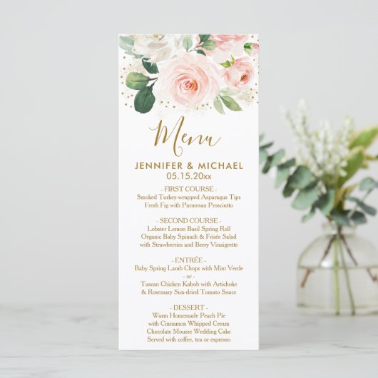 Blush Floral & Gold Dust Wedding Menu (Staand voorkant)