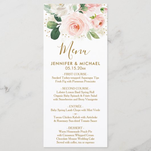 Blush Floral & Gold Dust Wedding Menu (Voorkant)
