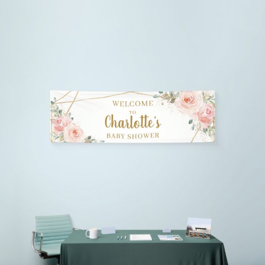 Blush Floral Gold Geometric Baby shower Backdrop Spandoek (Beurs)