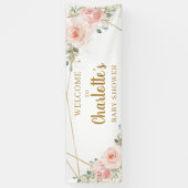 Blush Floral Gold Geometric Baby shower Backdrop Spandoek (Verticaal)