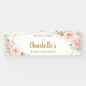 Blush Floral Gold Geometric Baby shower Backdrop Spandoek (Horizontaal)