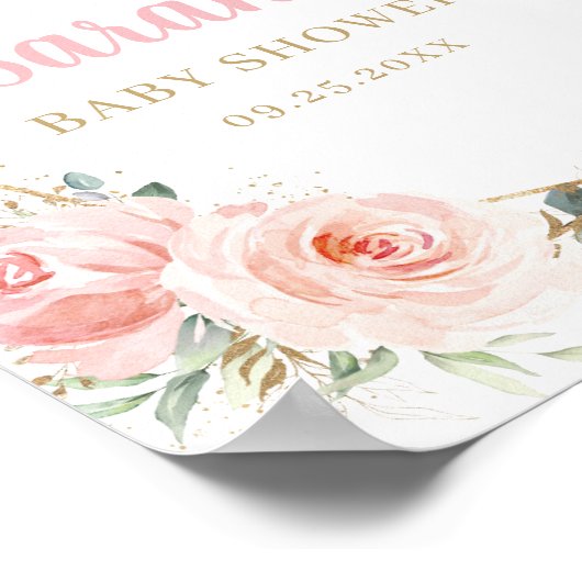 Blush Floral Gold Geometric Baby shower Welkom Poster (Hoek)