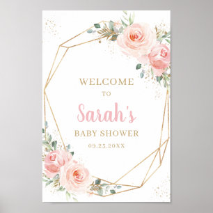 Blush Floral Gold Geometric Baby shower Welkom Poster
