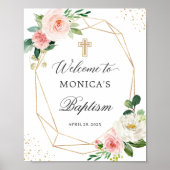 Blush Floral Gold Geometric Baptism Welkomstteken Poster (Voorkant)