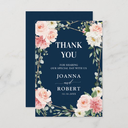 Blush Floral Gold Geometric Botanical Weddenschap Bedankkaart (Voorkant / Achterkant)