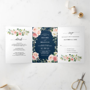 Blush Floral Gold Geometric Botanical Weddenschap Drieluik Aankondiging