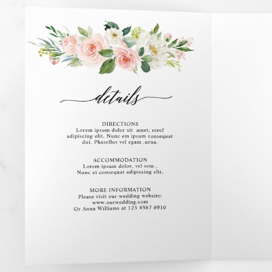 Blush Floral Gold Geometric Botanical Weddenschap Drieluik Aankondiging (Binnenzijde eerst)