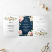 Blush Floral Gold Geometric Botanical Weddenschap Drieluik Aankondiging (Binnen)
