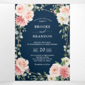 Blush Floral Gold Geometric Botanical Weddenschap Drieluik Aankondiging (Binnenkant midden)