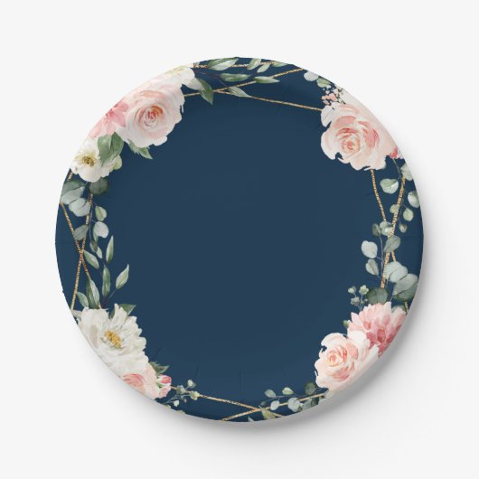 Blush Floral Gold Geometric Botanical Weddenschap Papieren Bordje (Voorkant)
