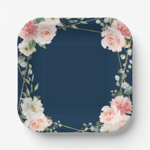 Blush Floral Gold Geometric Botanical Weddenschap Papieren Bordje