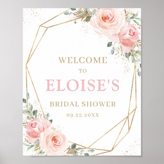 Blush Floral Gold Geometric Vrijgezellenfeest Welk Poster (Voorkant)
