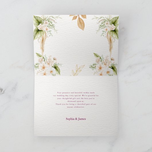 Blush Floral Gold Geometric wedding Bedankkaart (Binnen)