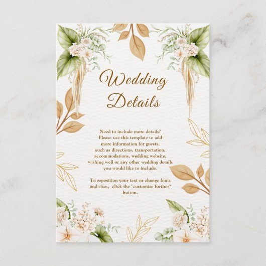 Blush Floral Gold Geometric wedding Informatiekaartje (Voorkant)
