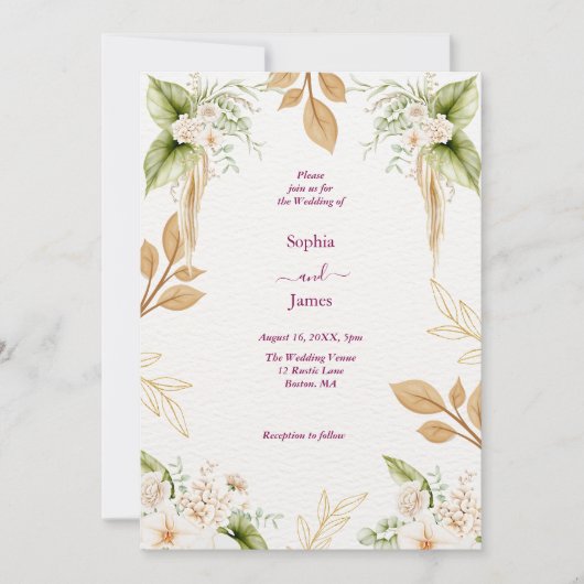 Blush Floral Gold Geometric wedding Kaart (Voorkant)